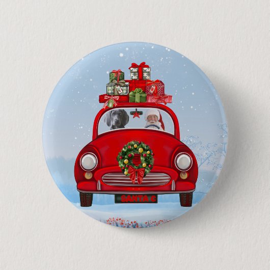 Weimaraner hond in auto met kerstman  ronde button 5,7 cm (Voorkant)