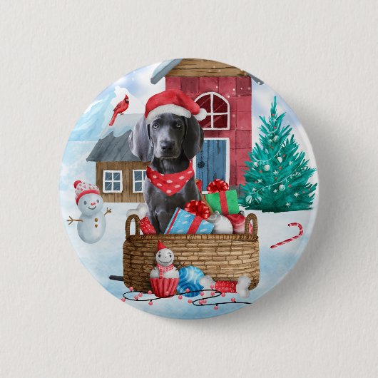 Weimaraner hond in sneeuw Kerst hondenhok Ronde Button 5,7 Cm (Voorkant)