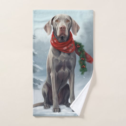 Weimaraner Hond in Sneeuw Kerstmis Bad Handdoek (Handdoek)