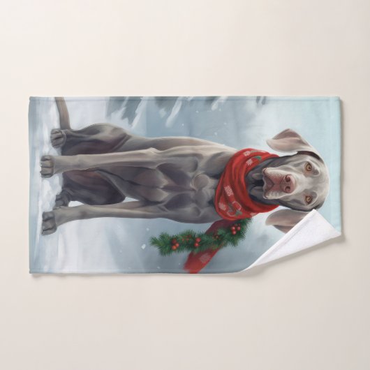 Weimaraner Hond in Sneeuw Kerstmis Bad Handdoek (Handdoek)