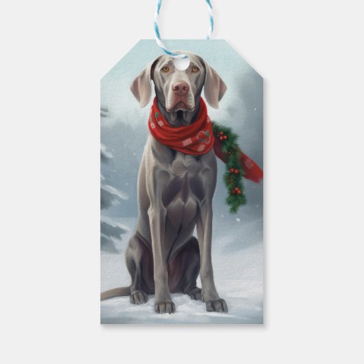 Weimaraner Hond in Sneeuw Kerstmis Cadeaulabel (Achterkant)