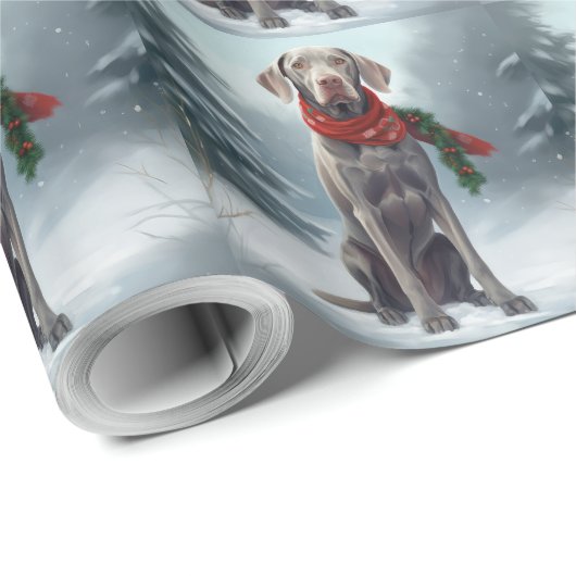 Weimaraner Hond in Sneeuw Kerstmis Cadeaupapier (Rol Hoek)