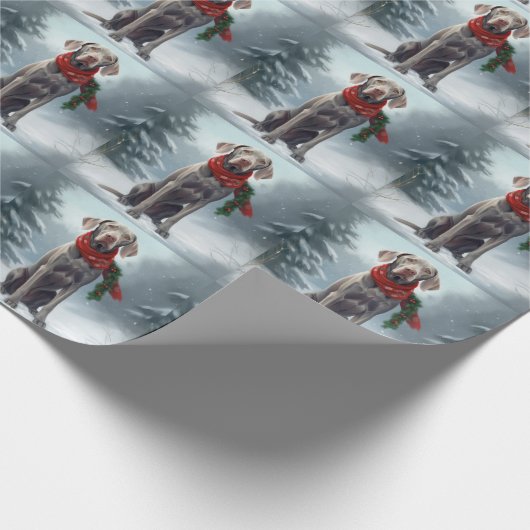Weimaraner Hond in Sneeuw Kerstmis Cadeaupapier (Hoek)