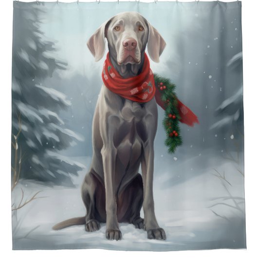 Weimaraner Hond in Sneeuw Kerstmis Douchegordijn (Voorkant)