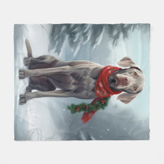 Weimaraner Hond in Sneeuw Kerstmis Fleece Deken (Voorkant (Horizontaal))