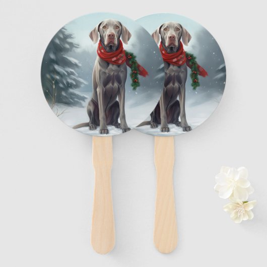 Weimaraner Hond in Sneeuw Kerstmis Handwaaier (Voorkant en achterkant)
