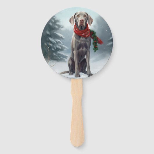 Weimaraner Hond in Sneeuw Kerstmis Handwaaier (Voorkant)