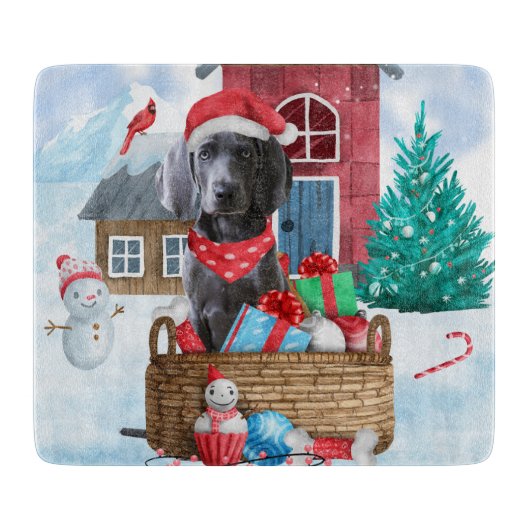 Weimaraner hond in sneeuw Kerstmis hondenhok Snijplank (Voorkant)