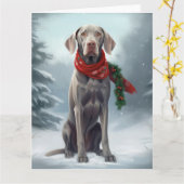 Weimaraner Hond in Sneeuw Kerstmis Kaart (Gele Bloem)
