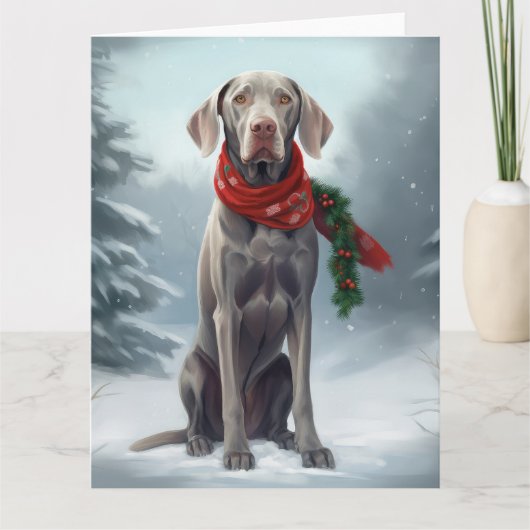Weimaraner Hond in Sneeuw Kerstmis Kaart (Voorkant)