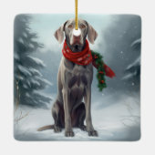 Weimaraner Hond in Sneeuw Kerstmis Keramisch Ornament (Achterkant)