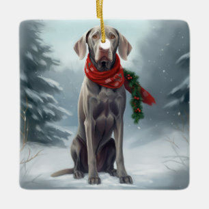 Weimaraner Hond in Sneeuw Kerstmis Keramisch Ornament
