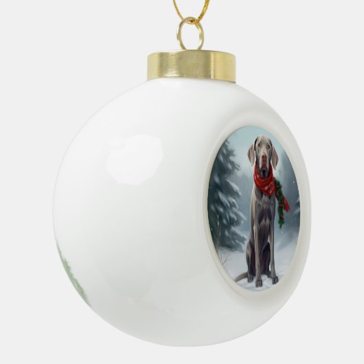 Weimaraner Hond in Sneeuw Kerstmis Keramische Bal Ornament (Links)
