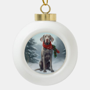 Weimaraner Hond in Sneeuw Kerstmis Keramische Bal Ornament