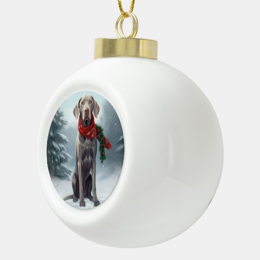 Weimaraner Hond in Sneeuw Kerstmis Keramische Bal Ornament (Rechts)