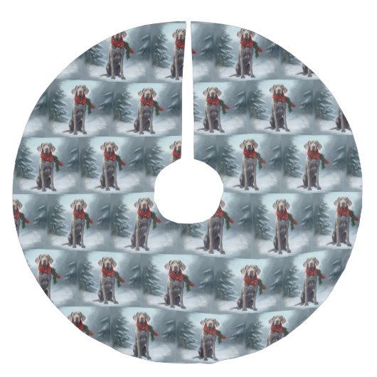 Weimaraner Hond in Sneeuw Kerstmis Kerstboom Rok (Voorkant)