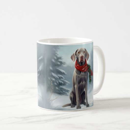 Weimaraner Hond in Sneeuw Kerstmis Koffiemok (Voorkant rechts)