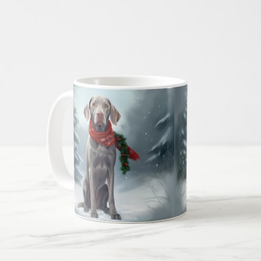 Weimaraner Hond in Sneeuw Kerstmis Koffiemok (Voorkant links)