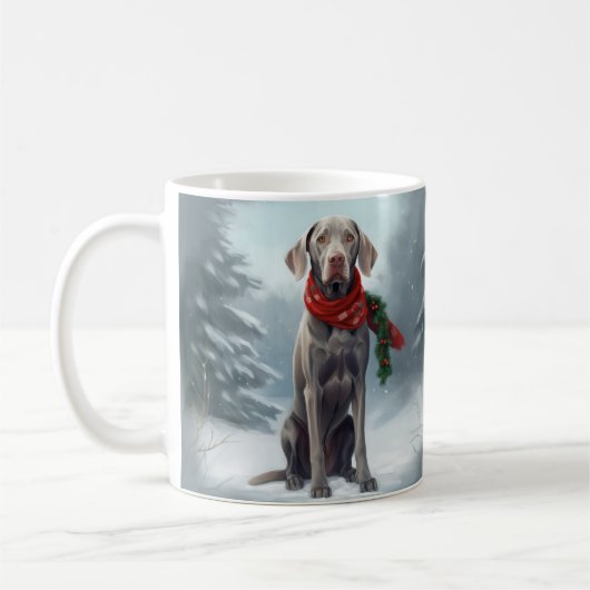 Weimaraner Hond in Sneeuw Kerstmis Koffiemok (Links)