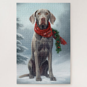 Weimaraner Hond in Sneeuw Kerstmis Legpuzzel