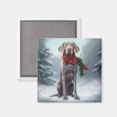 Weimaraner Hond in Sneeuw Kerstmis Magneet (Voorkant / Achterkant)