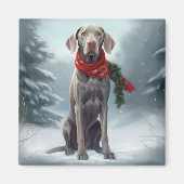 Weimaraner Hond in Sneeuw Kerstmis Magneet (Voorkant)