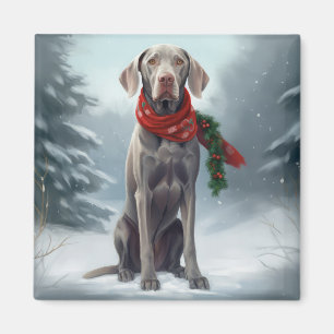 Weimaraner Hond in Sneeuw Kerstmis Magneet