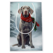 Weimaraner Hond in Sneeuw Kerstmis Medium Cadeauzakje (Voorkant)