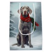 Weimaraner Hond in Sneeuw Kerstmis Medium Cadeauzakje (Achterkant)