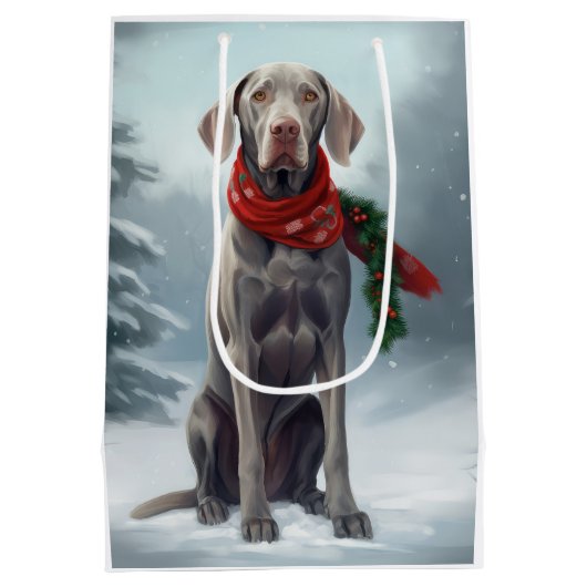Weimaraner Hond in Sneeuw Kerstmis Medium Cadeauzakje (Achterkant)