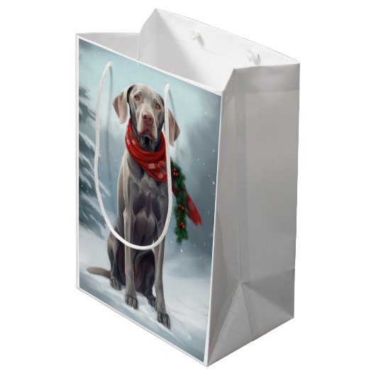 Weimaraner Hond in Sneeuw Kerstmis Medium Cadeauzakje (Achterkant Gekanteld)