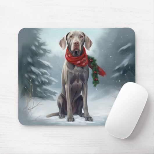 Weimaraner Hond in Sneeuw Kerstmis Muismat (Met muis)