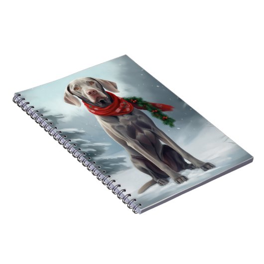 Weimaraner Hond in Sneeuw Kerstmis Notitieboek (Rechterzijde)