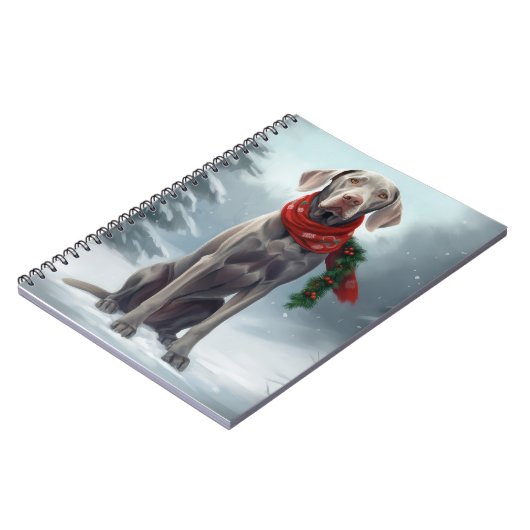 Weimaraner Hond in Sneeuw Kerstmis Notitieboek (Linkerzijde)