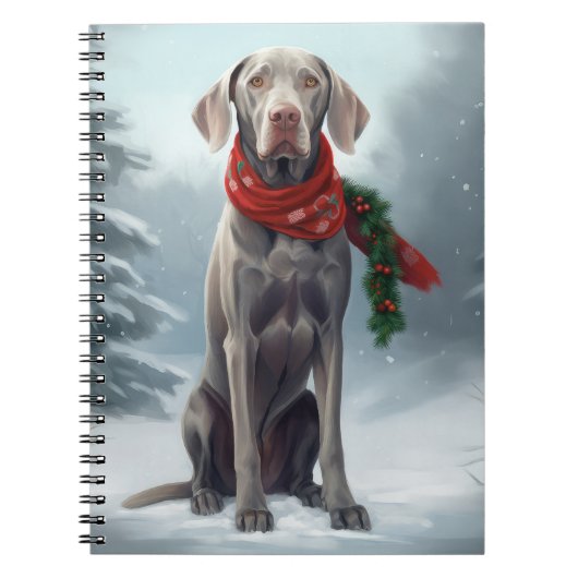 Weimaraner Hond in Sneeuw Kerstmis Notitieboek (Voorkant)
