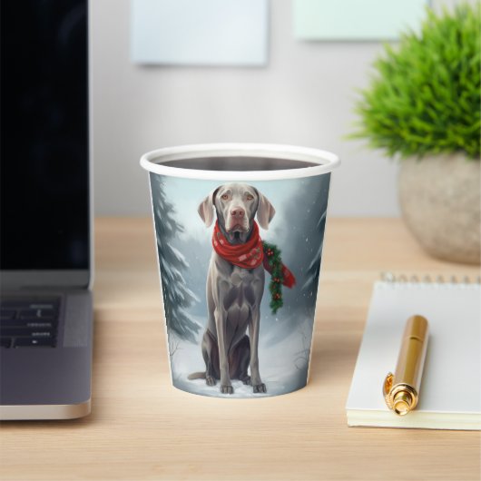 Weimaraner Hond in Sneeuw Kerstmis Papieren Bekers (Insitu)