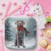 Weimaraner Hond in Sneeuw Kerstmis Papieren Bordje (Feest)