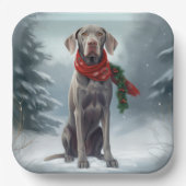 Weimaraner Hond in Sneeuw Kerstmis Papieren Bordje (Voorkant)