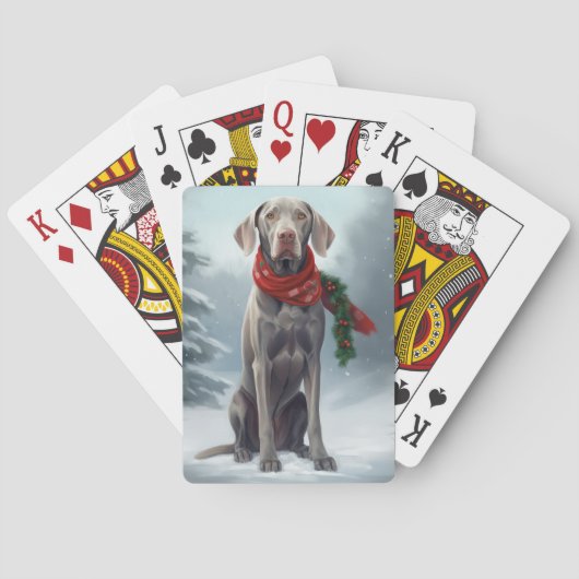 Weimaraner Hond in Sneeuw Kerstmis Pokerkaarten (Achterkant)
