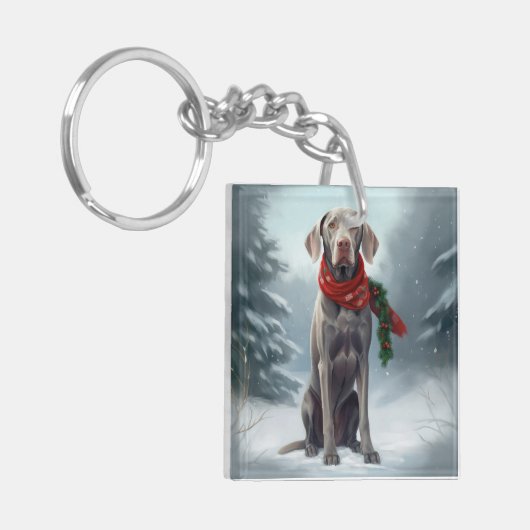 Weimaraner Hond in Sneeuw Kerstmis Sleutelhanger (Voorkant Links)