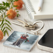 Weimaraner Hond in Sneeuw Kerstmis Sleutelhanger (Voorkant Rechts)