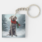 Weimaraner Hond in Sneeuw Kerstmis Sleutelhanger (Achterkant)