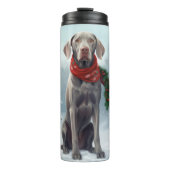 Weimaraner Hond in Sneeuw Kerstmis Thermosbeker (Voorkant)