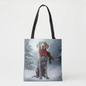 Weimaraner Hond in Sneeuw Kerstmis Tote Bag (Voorkant)