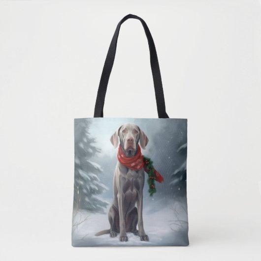 Weimaraner Hond in Sneeuw Kerstmis Tote Bag (Voorkant)