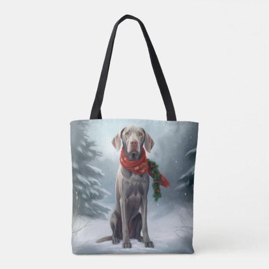 Weimaraner Hond in Sneeuw Kerstmis Tote Bag (Achterkant)