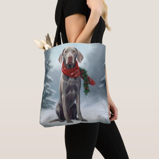Weimaraner Hond in Sneeuw Kerstmis Tote Bag (Dichtbij)