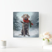 Weimaraner Hond in Sneeuw Kerstmis Vierkante Klok (Huis)