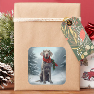 Weimaraner Hond in Sneeuw Kerstmis Vierkante Sticker