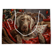 Weimaraner Hond Kerst Feestelijk Groot Cadeauzakje (Voorkant)